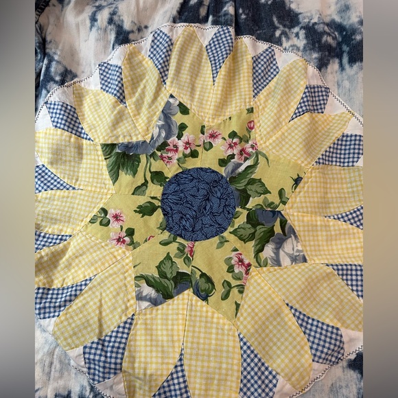 UPCYCLED HANDMADE Patchwork Quilted Cottagecore Denim Sunflower‎ Shirt Boho L - Picture 12 of 12